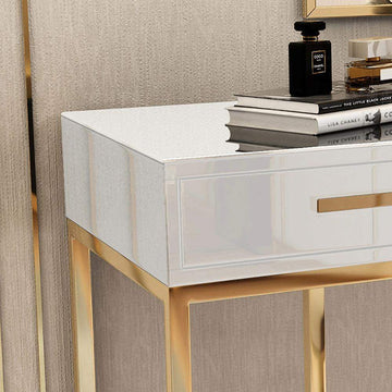 47" Rectangular Writing Desk White Computer Desk with Drawer Gold Leg-Desks,Furniture,Office Furniture